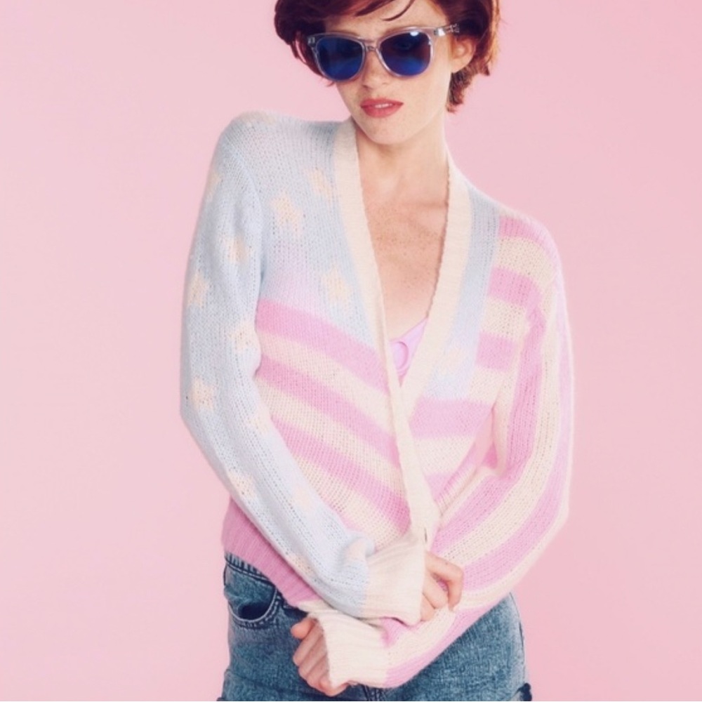 Wildfox American Flag 4th of July cardigan sweater xs